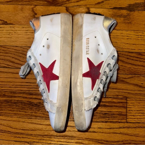 Golden Goose Super Star White Leather Red Suede Star and Silver Heel size 37 - Picture 2 of 10
